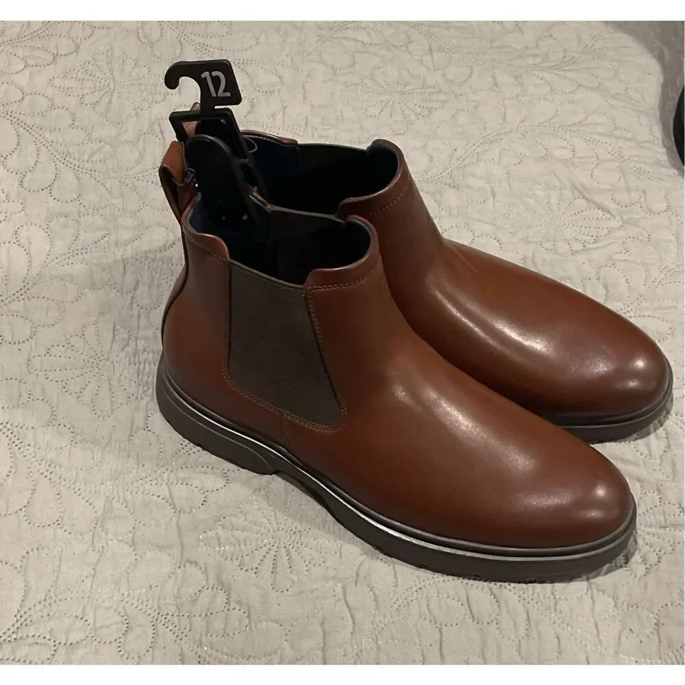 No Boundaries Men’s 12 Faux Leather Brown Dress Boots Comfort Shoes New